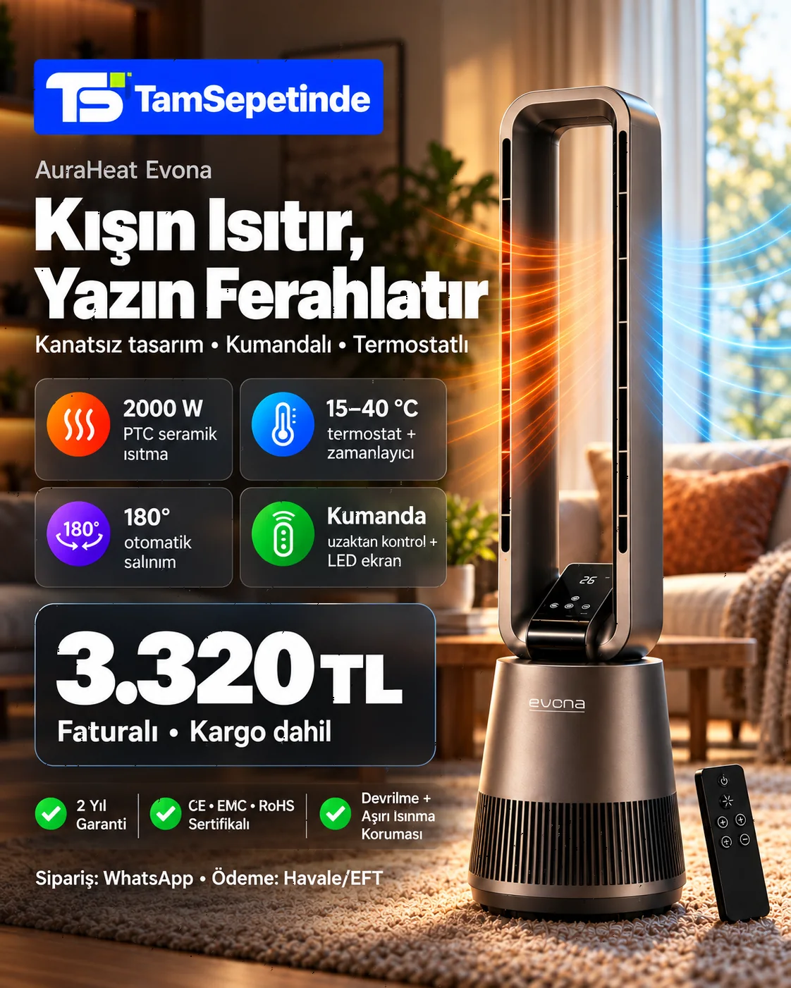 AuraHeat Evona için TamSepetinde ürün tanıtım görseli