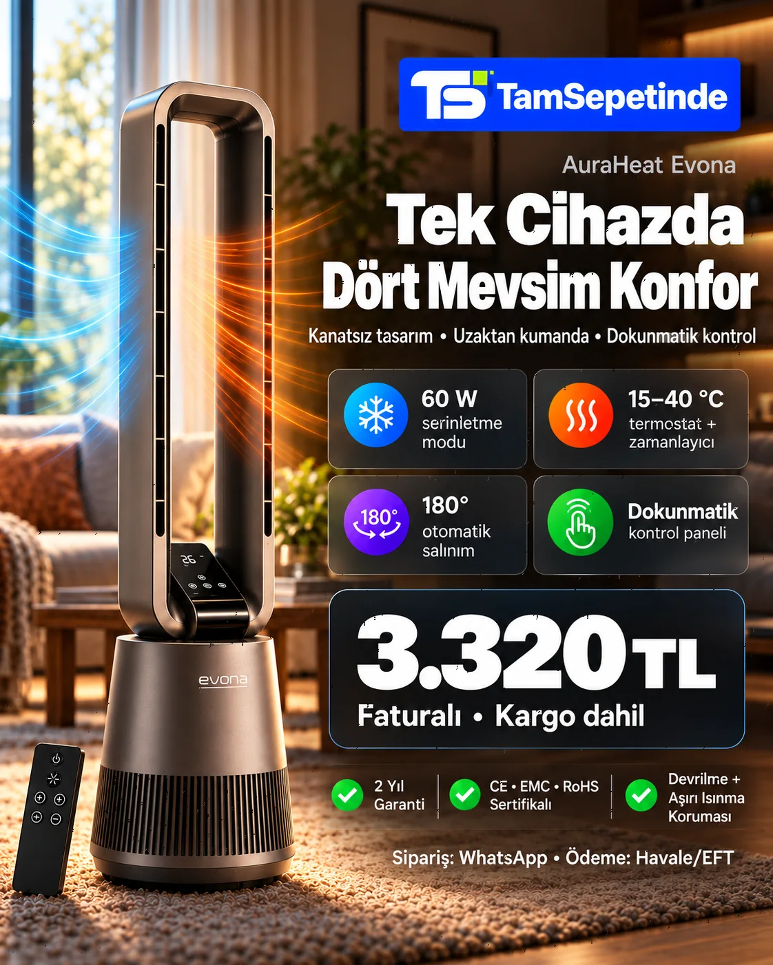 AuraHeat Evona ürününün farklı bir tanıtım kompozisyonu